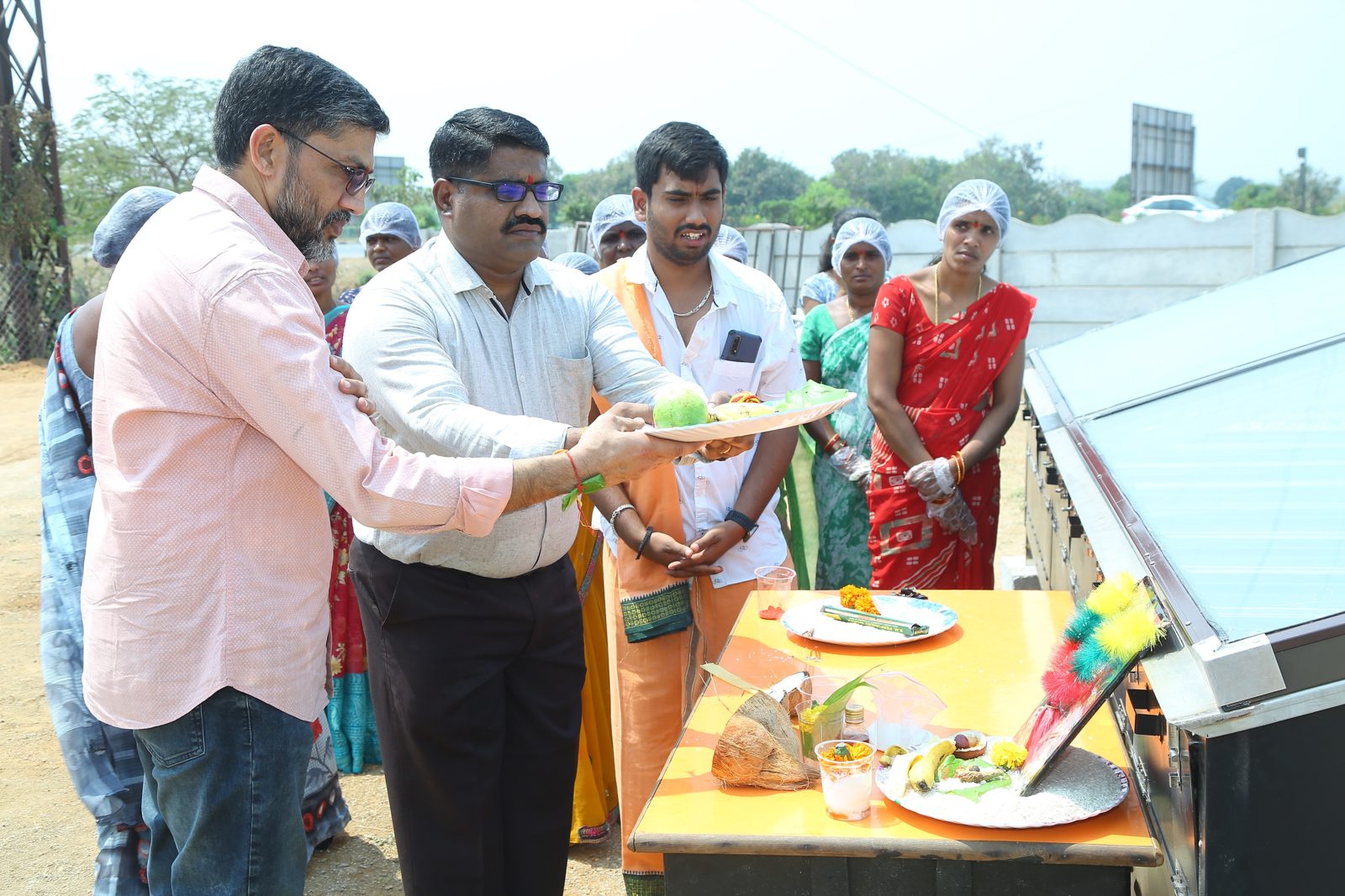 A traditional pooja marking the start of operations at the Dichpally facility
